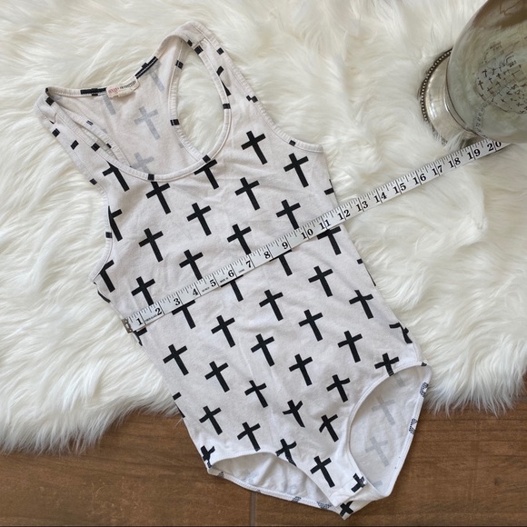 Cross Design Black and White Bodysuit - Picture 4 of 4